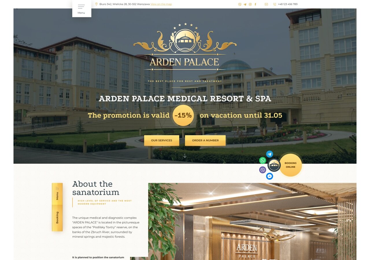 site development Strona kompleksu sanatoryjno-wczasowego Arden Palace