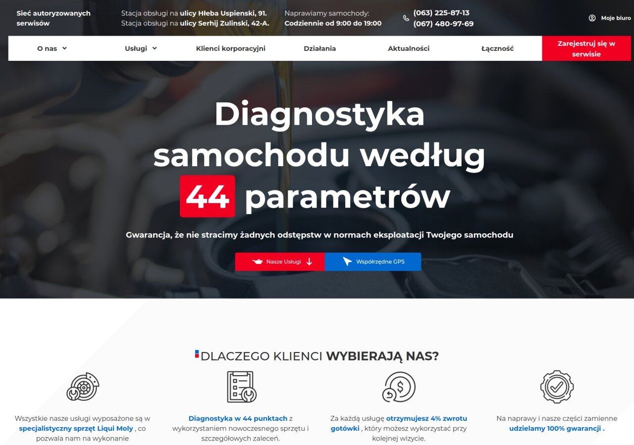 site development Strona korporacyjna sieci serwisów samochodowych Liqui Moly