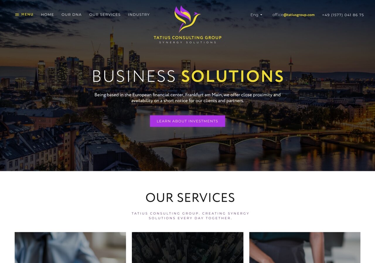 Strona promocyjna Tatius Consulting Group On tablet