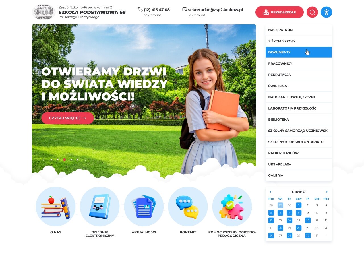 Strona internetowa Zespołu Szkolno-Przedszkolnego nr 2 On tablet