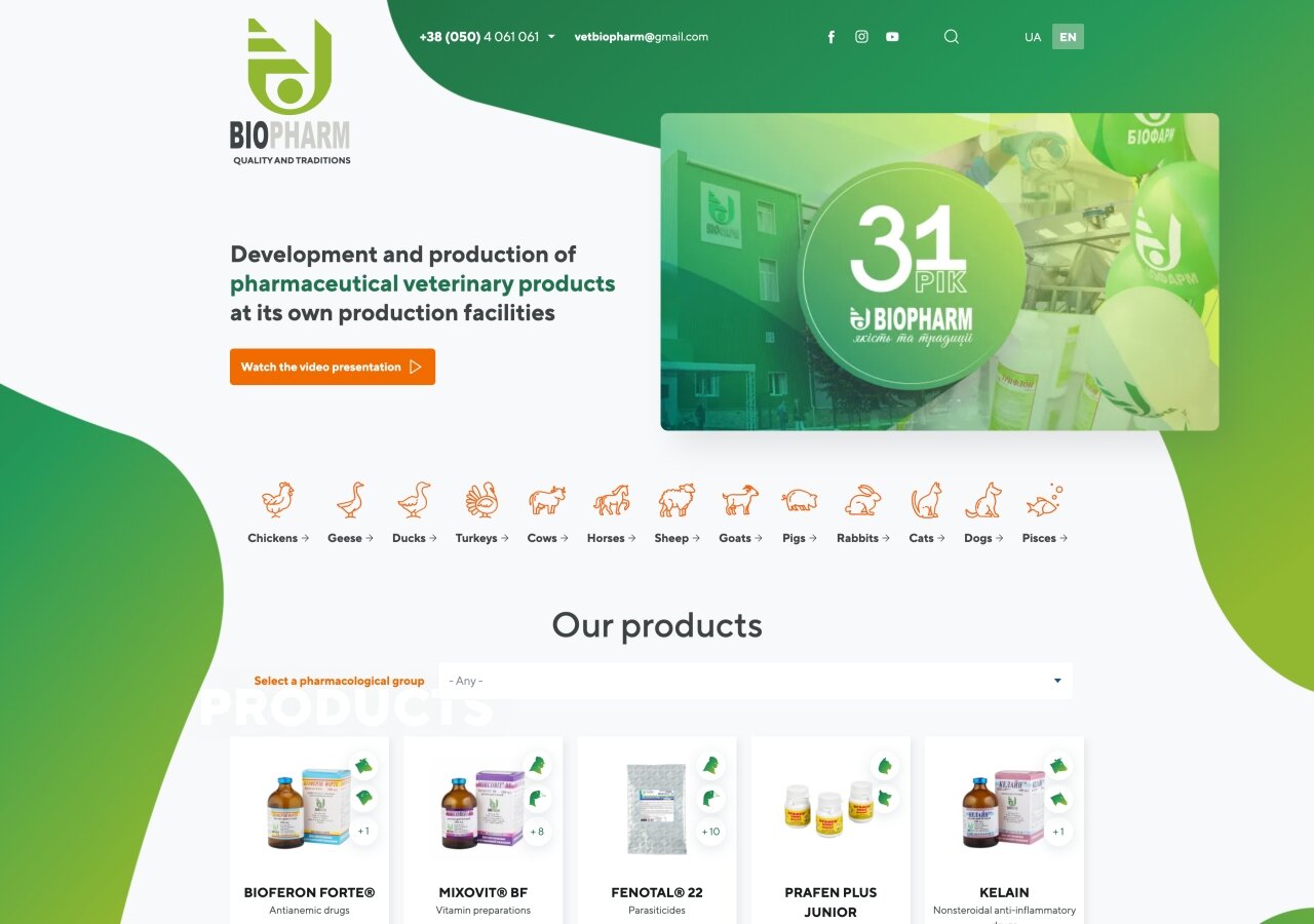 Strona korporacyjna Biofarmy On tablet