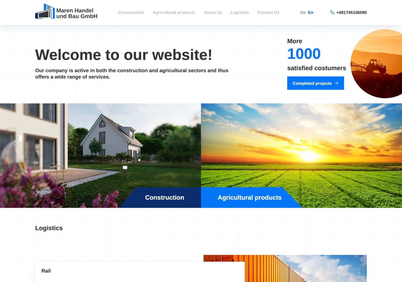 Strona promocyjna firmy Maren Handel On tablet