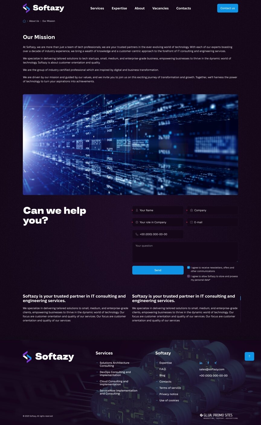 interior page design on the topic Agencje reklamowe, studia internetowe, firmy hostingowe, IT — Strona promocyjna Softazy 21