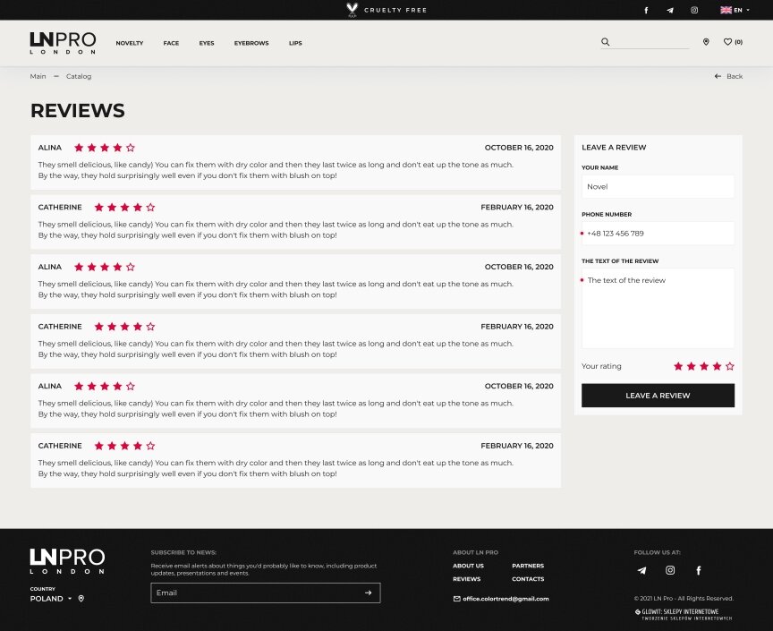 interior page design on the topic Motyw kobiecy — Strona internetowa marki kosmetyków LN Professional 4