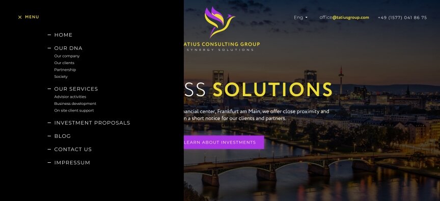 interior page design on the topic Strona jest w języku angielskim — Strona promocyjna Tatius Consulting Group 1