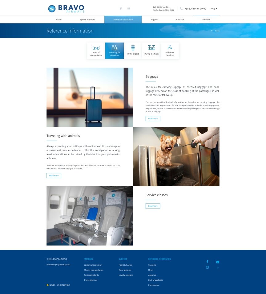 interior page design on the topic Turystyka — Strona internetowa Bravoairways 0