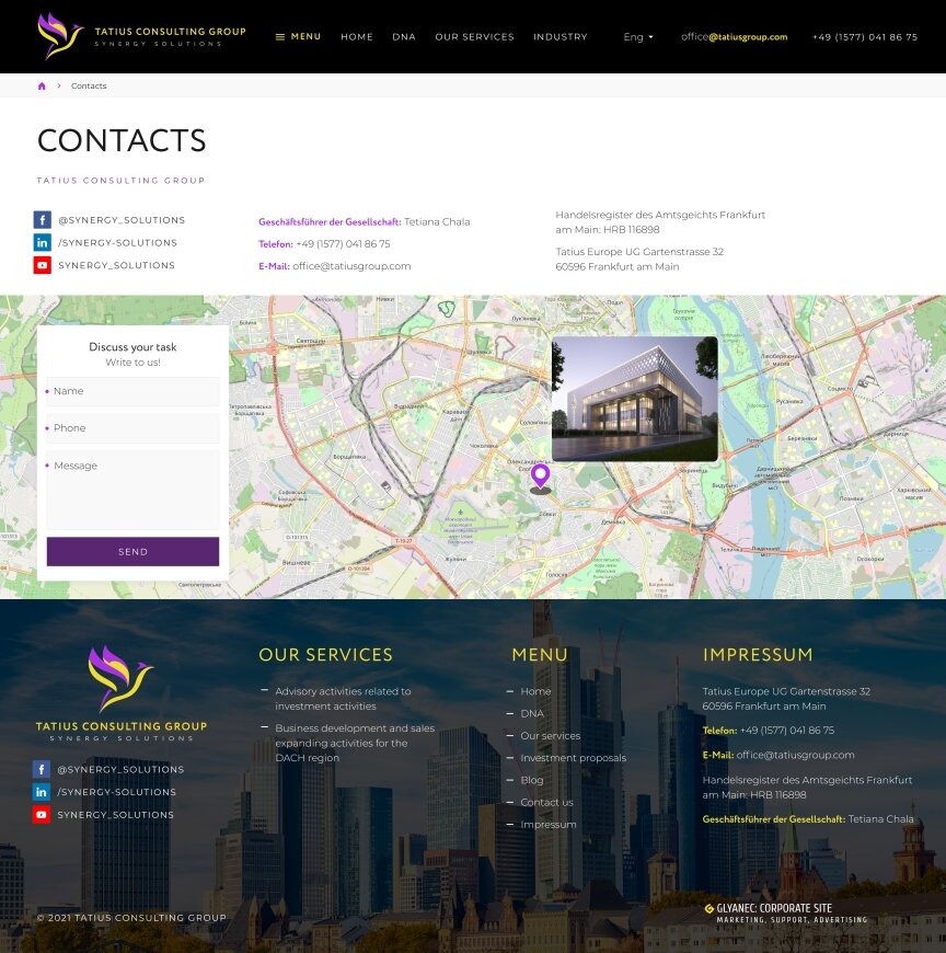 interior page design on the topic Strona jest w języku angielskim — Strona promocyjna Tatius Consulting Group 2