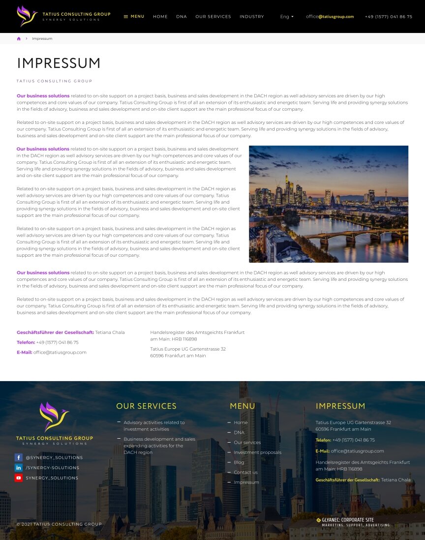 interior page design on the topic Strona jest w języku angielskim — Strona promocyjna Tatius Consulting Group 3