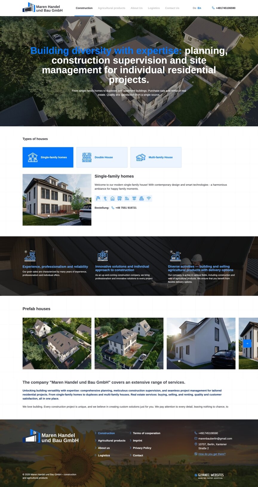 interior page design on the topic Strona jest w języku angielskim — Strona promocyjna firmy Maren Handel 0