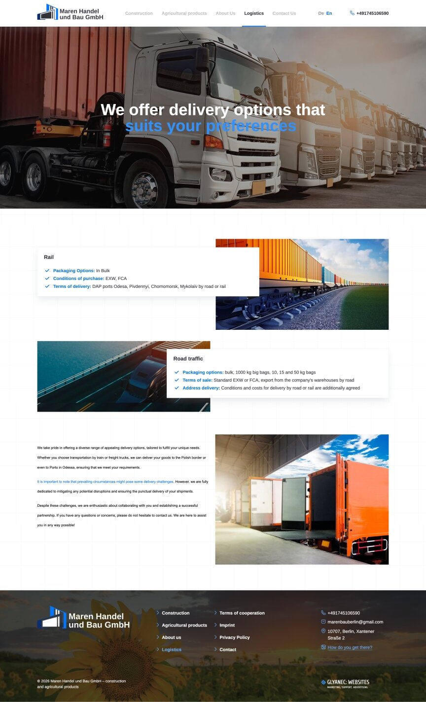 interior page design on the topic Strona jest w języku angielskim — Strona promocyjna firmy Maren Handel 2