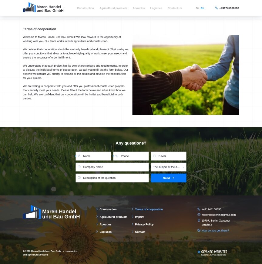 interior page design on the topic Strona jest w języku angielskim — Strona promocyjna firmy Maren Handel 5