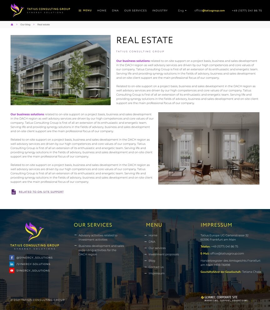 interior page design on the topic Strona jest w języku angielskim — Strona promocyjna Tatius Consulting Group 7