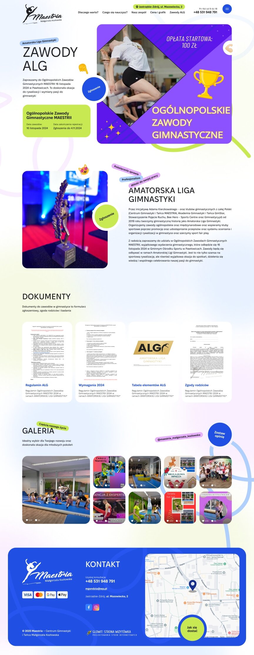 interior page design on the topic Sport i rekreacja — Centrum Gimnastyki i Tańca Maestria 2