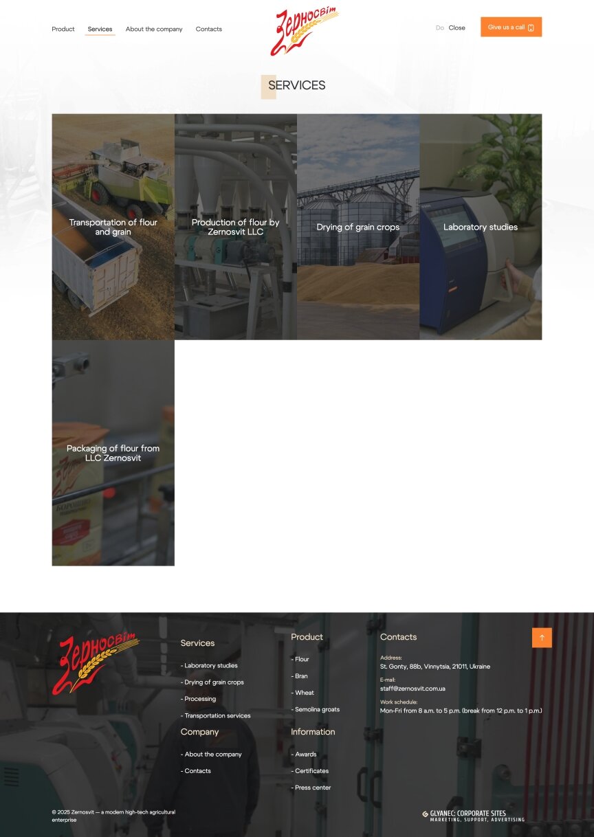 interior page design on the topic Przemysł rolniczy — Strona promocyjna Zernosvit 2