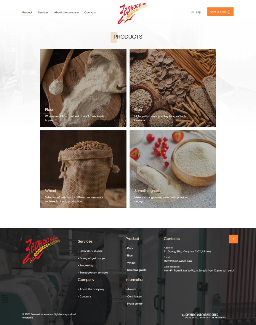 interior page design on the topic Przemysł rolniczy — Strona promocyjna Zernosvit 6
